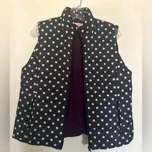 LOFT Puffer Black/White Polka Dot Vest with Purple on inside